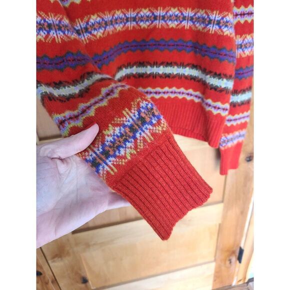 Jones Scandinavian Y2K Fair Isle Orange Sweater Lambs Wool Button V Neck MEDIUM - Picture 2 of 5